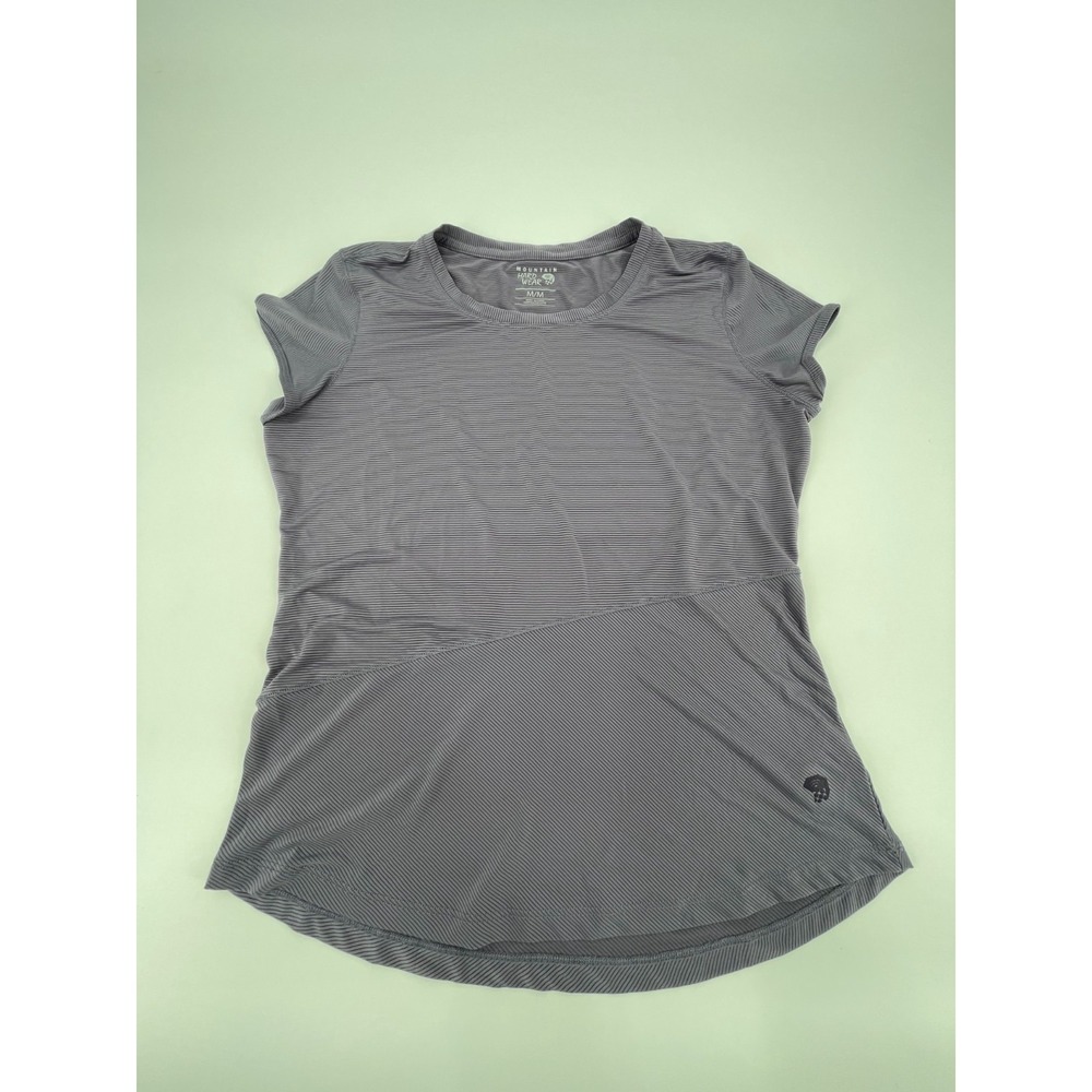 Mountain Hardwear T Shirt Womens Medium Gray Striped Stretch Crew Neck Outdoor